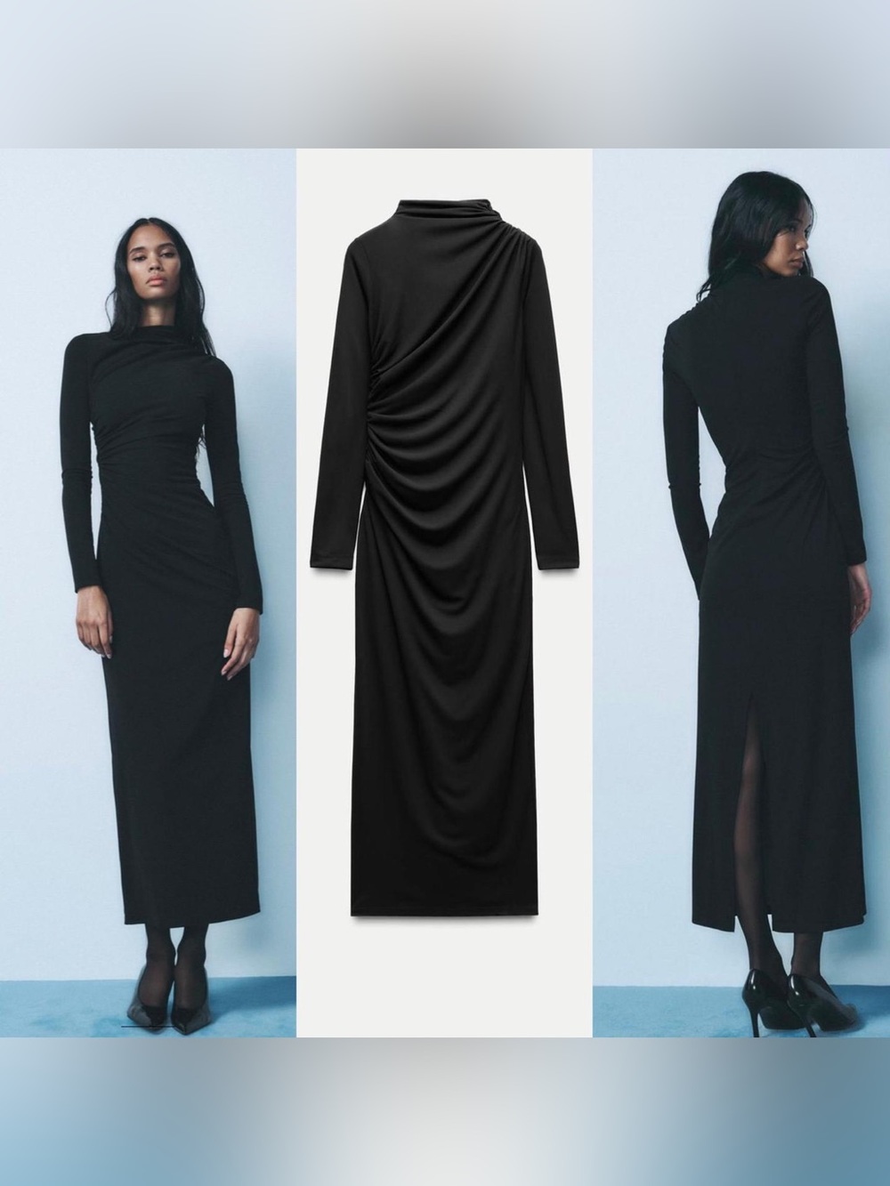 NWT Zara Draped Midi Black Dress | Size L